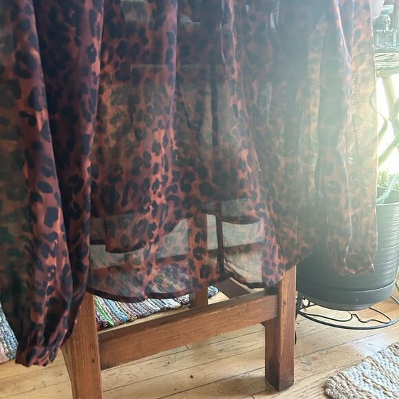 Amisu Brown and Black Sheer Ruffled Tie Front Blouse XS - Picture 5 of 15